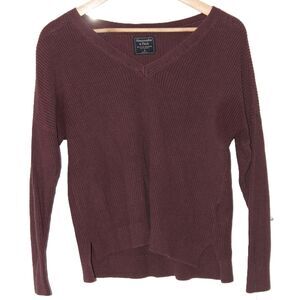 Womens Abercrombie & Fitch Brown Ribbed Knit Long Sleeve V-Neck Sweater Size S